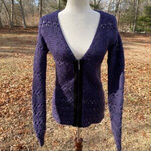 TORY BURCH SWEATER CARDIGAN PURPLE SPARKLE ZIPPER LONG SLEEVE Size XS